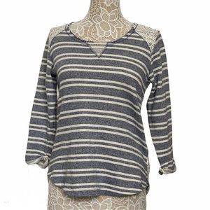 GUESS white blue stripes Top White Lace Back L